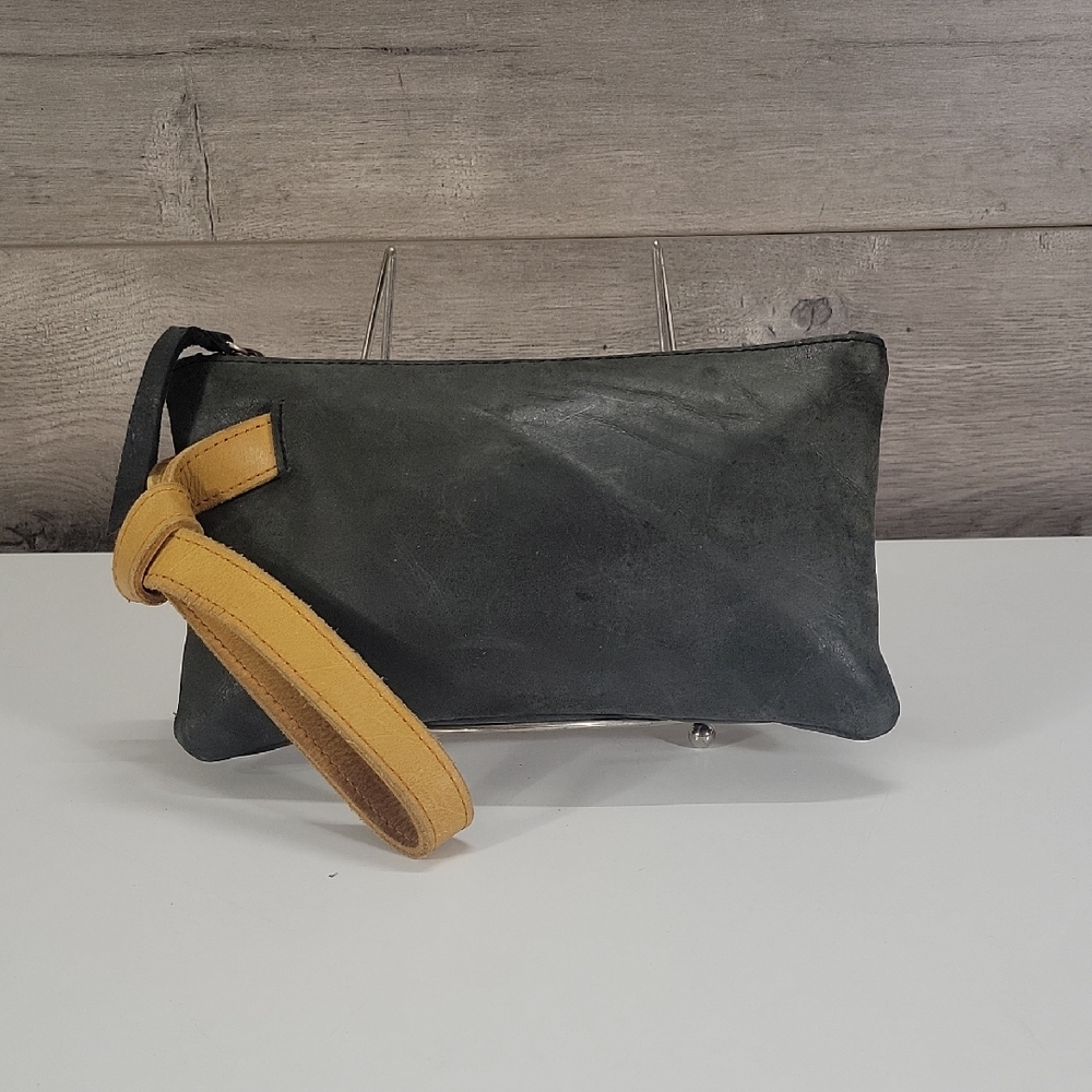 Able Black/Tan Leather Wristlet Clutch Bag